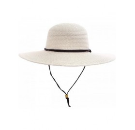 Sun Hats Women's Wide Brim Sun Protective Straw Sun Hat w/Adjustable Chin Strap - Ivory - CR18CCN9I6U $20.10