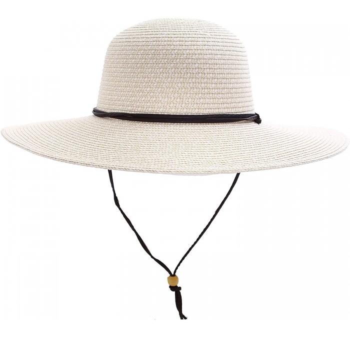 Sun Hats Women's Wide Brim Sun Protective Straw Sun Hat w/Adjustable Chin Strap - Ivory - CR18CCN9I6U $46.02