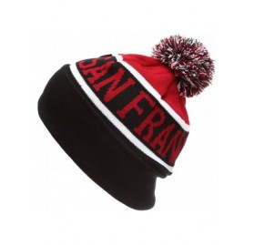 Skullies & Beanies USA Favorite City Cuff Winter Knitted Pom Pom Beanie Hat. - Sanfrancisco-blackburgundy - CK186ZDLWC3 $10.28