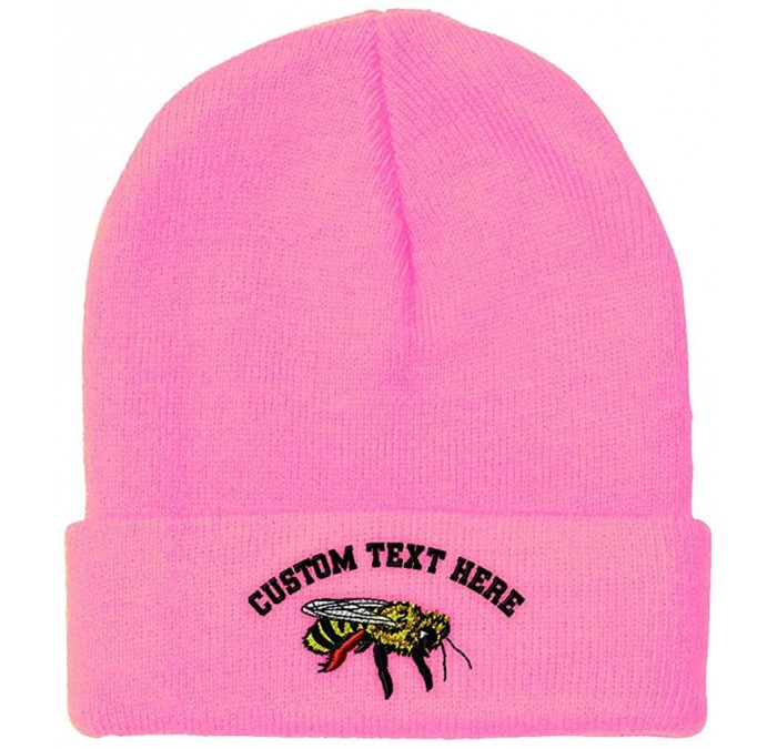 Skullies & Beanies Custom Beanie for Men & Women Honey Bee Embroidery Acrylic Skull Cap Hat - Soft Pink - CJ18ZRYZH8C $16.45