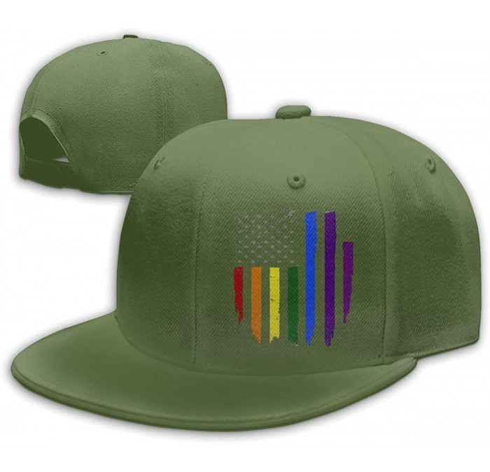 Baseball Caps Gay LGBT Pride Rainbow Flag Snapback Flat Baseball Cap Men Adjustable - Moss Green - C5196XMWLOS $29.53