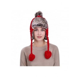 Skullies & Beanies Warm Women Winter Hat with Ear Flaps Snow Ski Thick Knit Wool Beanie Cap Hat - Red 2 - CX1880M4CCI $9.71