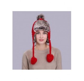Skullies & Beanies Warm Women Winter Hat with Ear Flaps Snow Ski Thick Knit Wool Beanie Cap Hat - Red 2 - CX1880M4CCI $9.71