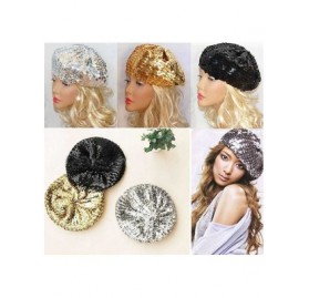 Berets Women Girls Sequin Beret Beanie Hat Cap Fashion Bright Vintage Classic Shining Headwear - B1-black+silver+gold - CK193...