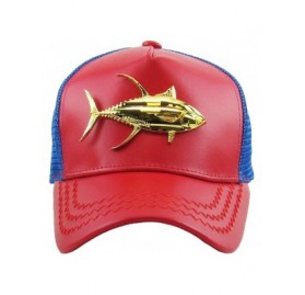 Baseball Caps Dominican Republic Gold Badge Wolf Rooster Tuna Trucker Cap Adjustable Snapback Hat - 3.(tuna) Red/Royal - CI18...