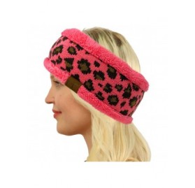 Cold Weather Headbands Winter CC Sherpa Polar Fleece Lined Thick Knit Headband Headwrap Hat Cap - Leopard New Candy Pink - CK...