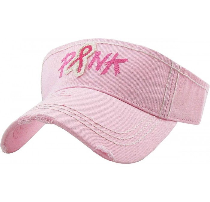 Baseball Caps Womens Baseball Cap High Ponytail Bun Half Visor Adjustable Athletic Hat - Breast Cancer Pink Ribbon - Pink - C...