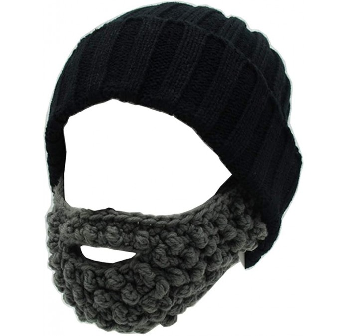 Skullies & Beanies Unisex Funny Winter Hat w/Fake Beard Detachable Beard Beanie Hand-Knit Hat - Black - CB18L7NZ2DO $28.24
