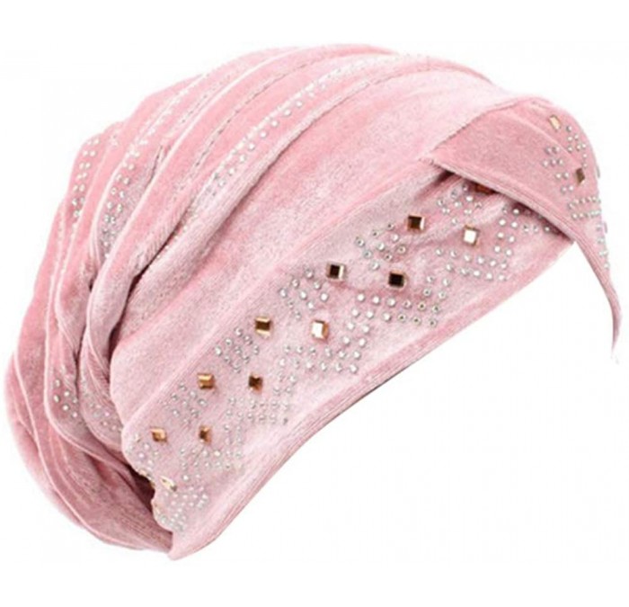 Headbands Women Underscarf Cap Hijab Bonnet Muslim Full Cover Hijab with Diamond - Pink - CO18G4WA2UG $18.42