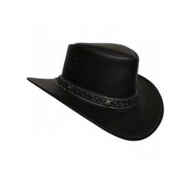 Cowboy Hats Mens Leather Cowboy Hat Down Under Outback Wide Brim Black/Brown - Black - C312NUTFBG5 $36.50