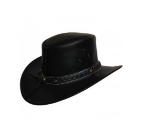 Cowboy Hats Mens Leather Cowboy Hat Down Under Outback Wide Brim Black/Brown - Black - C312NUTFBG5 $36.50