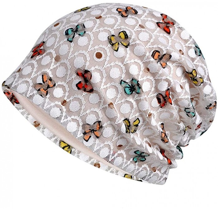 Skullies & Beanies Womens Cotton Beanie Lace Turban Soft Sleep Cap Chemo Hats Fashion Slouchy Hat - White Butterfly - C418OSU...