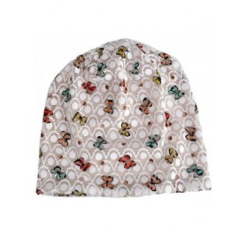Skullies & Beanies Womens Cotton Beanie Lace Turban Soft Sleep Cap Chemo Hats Fashion Slouchy Hat - White Butterfly - C418OSU...