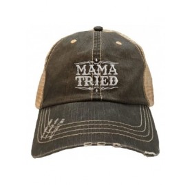 Baseball Caps Adult Mama Tried Embroidered Distressed Trucker Cap - Brown/ Khaki - C8180R30H9W $24.29