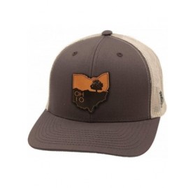 Baseball Caps Ohio 'The Buckeye' Leather Patch Hat Curved Trucker - Charcoal/Black - CT18IGQ3XHQ $53.89