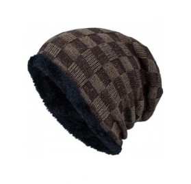 Skullies & Beanies Men Fashion Winter Plaid Knit Beanie Hats Wool Knit Warm Hat Ski Caps - Khaki - C2188NYI6SQ $16.18