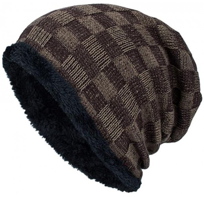 Skullies & Beanies Men Fashion Winter Plaid Knit Beanie Hats Wool Knit Warm Hat Ski Caps - Khaki - C2188NYI6SQ $16.39