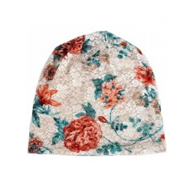 Skullies & Beanies Womens Cotton Beanie Lace Turban Soft Sleep Cap Chemo Hats Fashion Slouchy Hat - Beige Peony - C818RO3XT0H...