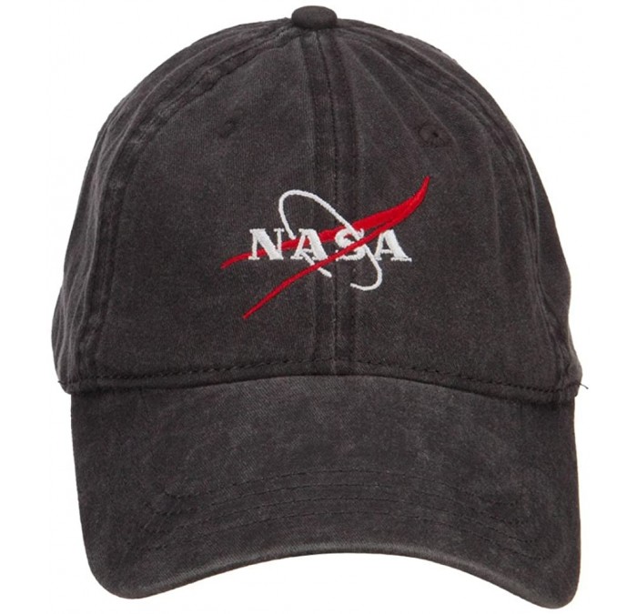 Baseball Caps NASA Logo Embroidered Washed Cap - Black - CB126E5SZIF $39.86