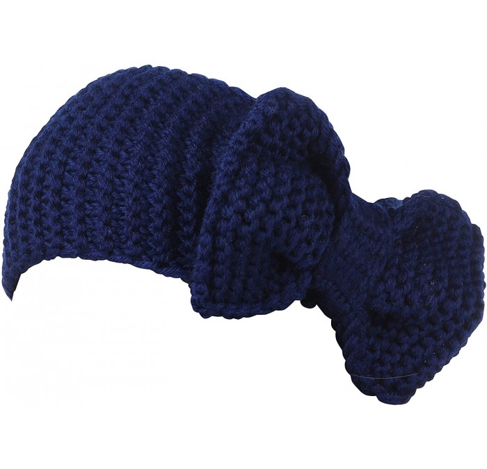 Headbands Women's Crochet Big Bow Knitted Winter Headband 2 - Navyblue - CP1870KM2RZ $8.37