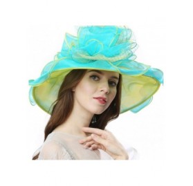 Sun Hats Women's Vintage 40s Two Tone Floral Wedding Fascinator Church Kentucky Derby Party Hat - Yellow/Turquoise - CT17X0GX...