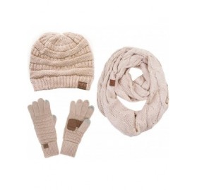 Skullies & Beanies 3pc Set Trendy Warm Chunky Soft Stretch Cable Knit Beanie Scarves Gloves Set - New Beige - C418ZLG5KN2 $48.74