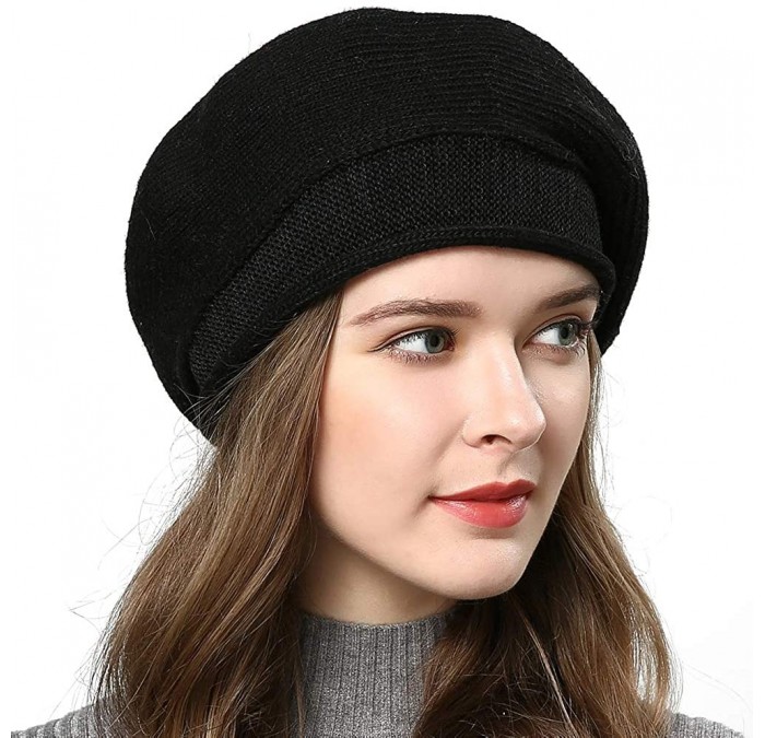 Berets Winter Black Berets for Women Knitted Beanies Warmer Hats - Black-4 - C618AYD4DWD $21.85