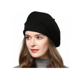 Berets Winter Black Berets for Women Knitted Beanies Warmer Hats - Black-4 - C618AYD4DWD $10.56