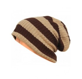 Skullies & Beanies Unisex Beanie Hat Slouchy Knit Cap Skullcap Stripe Baggy Style 1002 - Khaki - C7128MYT7L5 $10.86