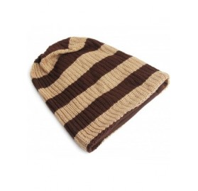 Skullies & Beanies Unisex Beanie Hat Slouchy Knit Cap Skullcap Stripe Baggy Style 1002 - Khaki - C7128MYT7L5 $10.86