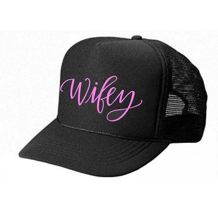 Baseball Caps Women's Mens Unisex Trucker HAT - Wifey - Cool Stylish Apparel Accessories - Black-pink Print - CA185C730S2 $12.35