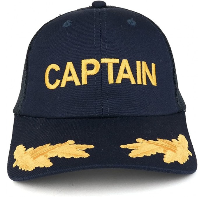Baseball Caps Captain and Gold Leaves Embroidered Cotton Twill Mesh Back Baseball Cap - Navy - CH184TLX4Z9 $35.24