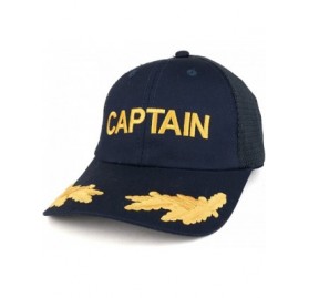 Baseball Caps Captain and Gold Leaves Embroidered Cotton Twill Mesh Back Baseball Cap - Navy - CH184TLX4Z9 $20.59