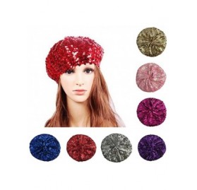 Berets Women Girls Sequin Beret Beanie Hat Cap Fashion Bright Vintage Classic Shining Headwear - B3-purple+pink+rose Red - C8...