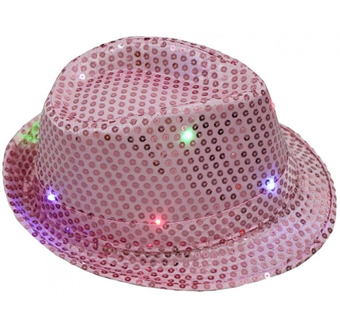 Fedoras Unisex Light Up Led Fedora Cap Colorful Sequin Fancy Dress Dance Party Women Men Hat - Pink - C518N9G3Z79 $11.60