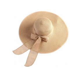 Sun Hats Women's Wide Larege Brim Caps Summer Floppy Beach Straw Hats Bowknot Caps Gifts For Mothers - CZ17YO74IX9 $9.86