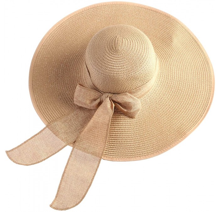 Sun Hats Women's Wide Larege Brim Caps Summer Floppy Beach Straw Hats Bowknot Caps Gifts For Mothers - CZ17YO74IX9 $9.86
