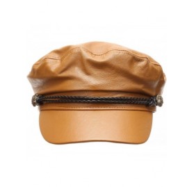 Newsboy Caps Women's Classic Mariner Style Greek Fisherman's Sailor Newsboy Hats with Comfort Elastic Back - Faux Leather Tan...