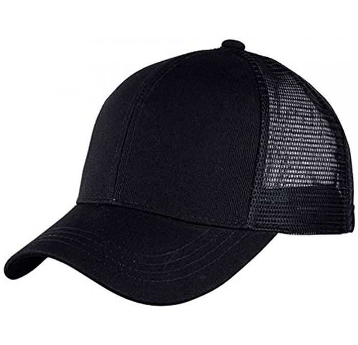 Baseball Caps Ponytail Baseball Cap Messy High Bun Adjustable Mesh Trucker Sun Hat - Black - CP18ST3OED6 $22.01