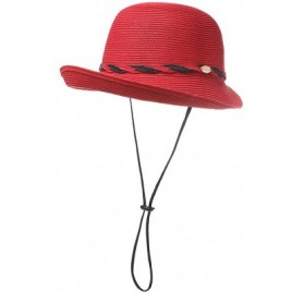 Sun Hats Womens Summer Sun Beach Straw Hats UPF Protective Panama Fedora Outdoor Patio - 00011_red - CU18SQOE9IT $13.76