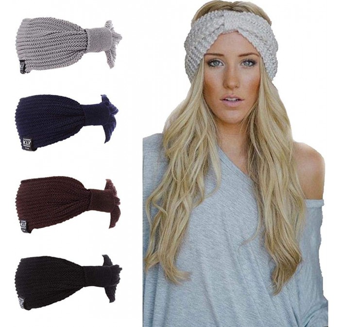 Headbands Women Fashion Casual Stripe Knitted Headband Hair Band Hair Accessori Cold Weather Headbands - Gray - C318LR2C964 $...