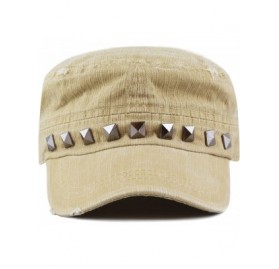 Baseball Caps Women's Distressed Cotton Cadet Cap with Studs - Tan - C517Z4E9QQM $9.01