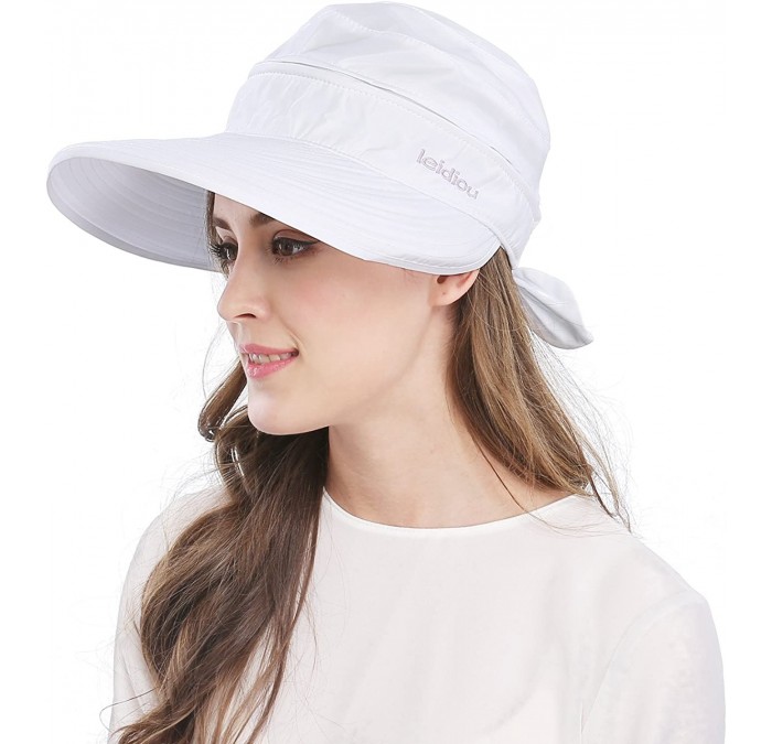 Sun Hats Wide Large Brim Sun Hat Summer UV Protection Thin Hat 2 in 1 Beach Sun Hat - White - C412B7UNEMT $20.41