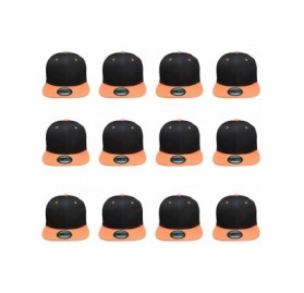 Baseball Caps Plain Blank Flat Brim Adjustable Snapback Baseball Caps Wholesale LOT 12 Pack - Black/Orange - CX186KHU8ZK $20.17