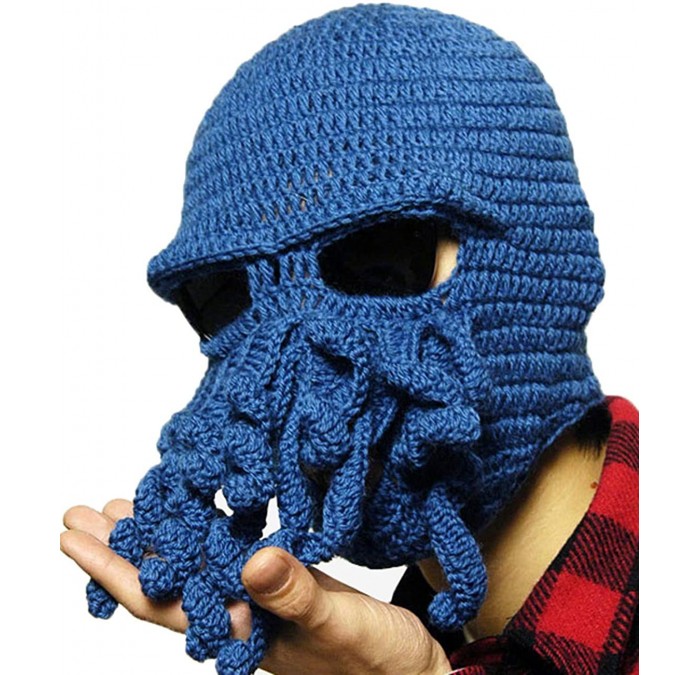 Skullies & Beanies Tentacle Octopus Cthulhu Knit Beanie Hat Caps Beard Halloween Costume Cosplay Mask - Navy - C612C3IMEGB $2...