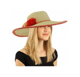 Sun Hats 2tone Ruffle Pom Poms Floppy Wide Brim Summer Derby Dressy Sun Hat - Coral - CD18D3C32UQ $18.56