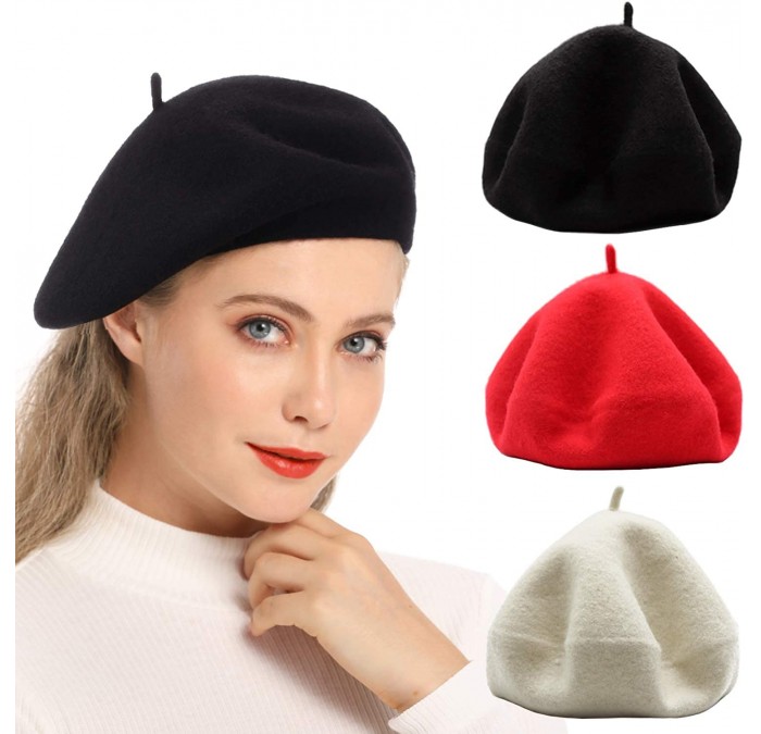 Berets 3 Pieces French Beret Hat Solid Color Wool Artist Beret Hats for Women Girls Lady - Set-3 - CX196IZYU6I $20.96