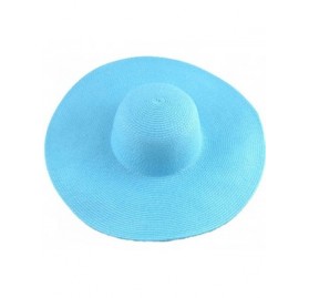 Sun Hats Womens Beach Hat Striped Straw Sun Hat Floppy Big Brim Hat - Sky Blue - CH184QY58D8 $17.92