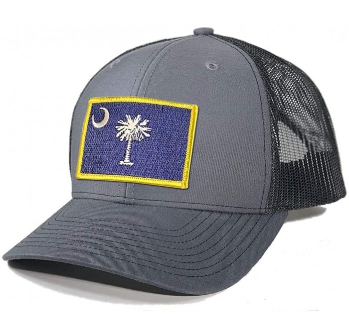 Baseball Caps Men's South Carolina Flag Patch Trucker Hat - Charcoal/Black - CZ12O62Z4IV $49.40
