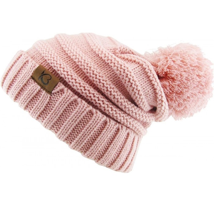 Skullies & Beanies Women's Winter Warm Thick Oversize Cable Knitted Beaine Hat with Pom Pom - (7026) Rose - CC18H4CMC9H $23.06